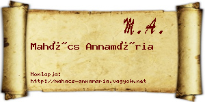 Mahács Annamária névjegykártya
